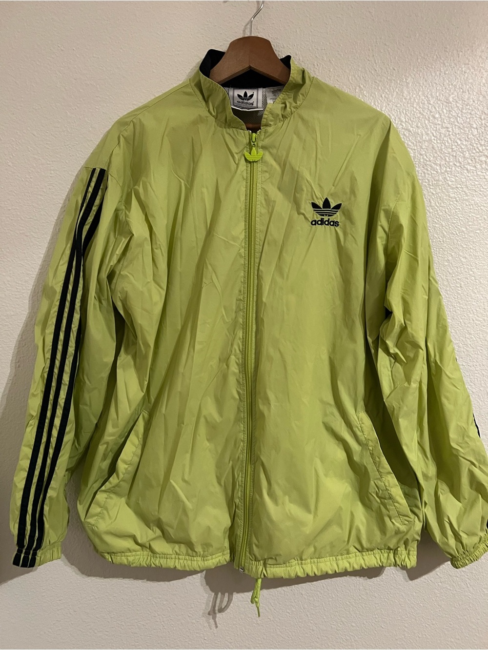 adidas Neon Lime Windbreaker Jacket with Black 3-Stripes